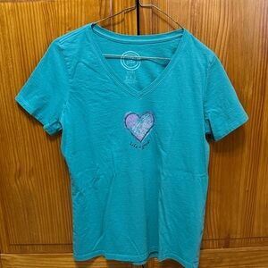 Life Is Good Turquoise V-Neck Tee with Heart